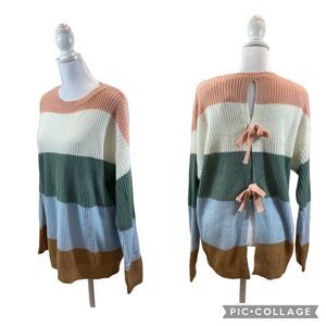 New With Tags Full Circle Threads Trendy Striped Tie‎ Back Sweater Size Small